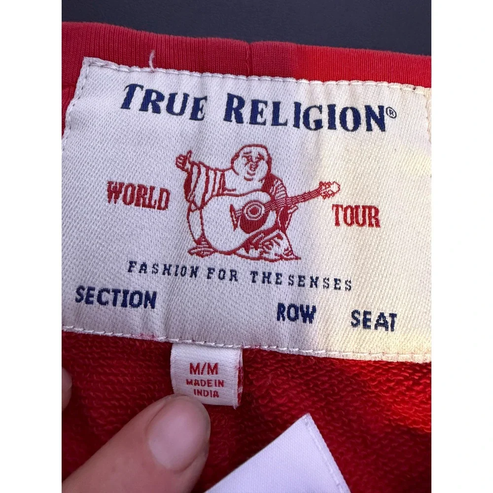 True Religion Mens Joggers Medium Red Chain Link Graphic Sweatpants